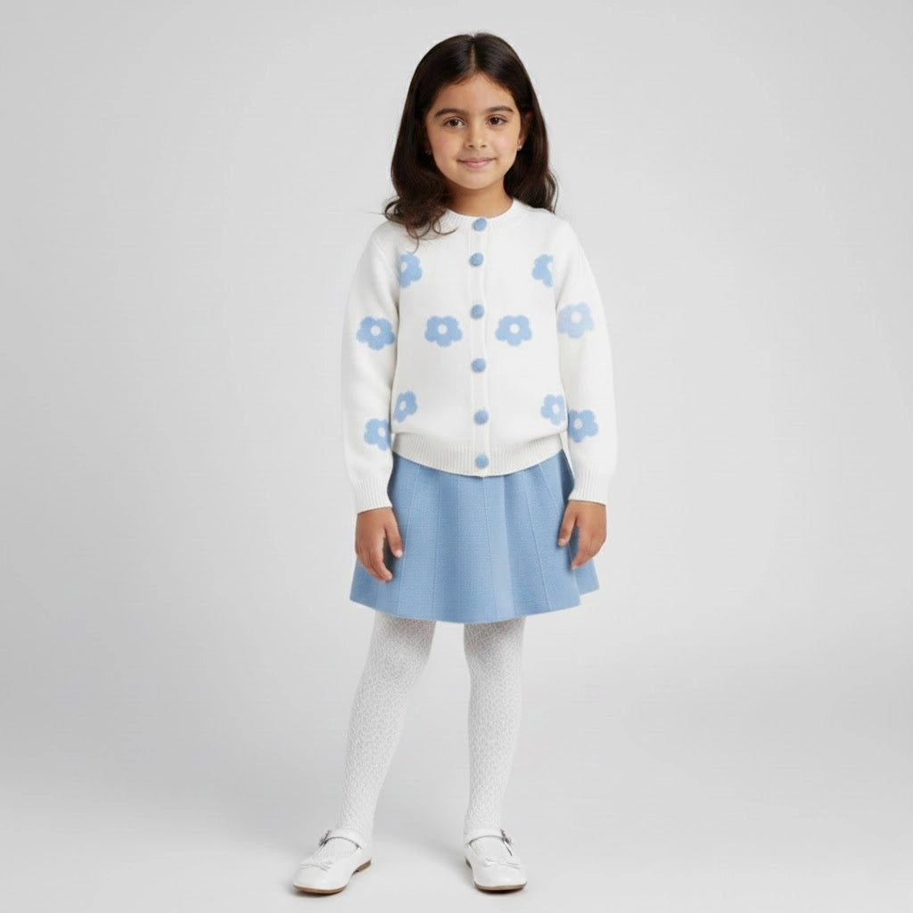 Sunny Daisy 3-Piece Set – Cardigan, Skirt & Tights | Ages 2Y-6Y