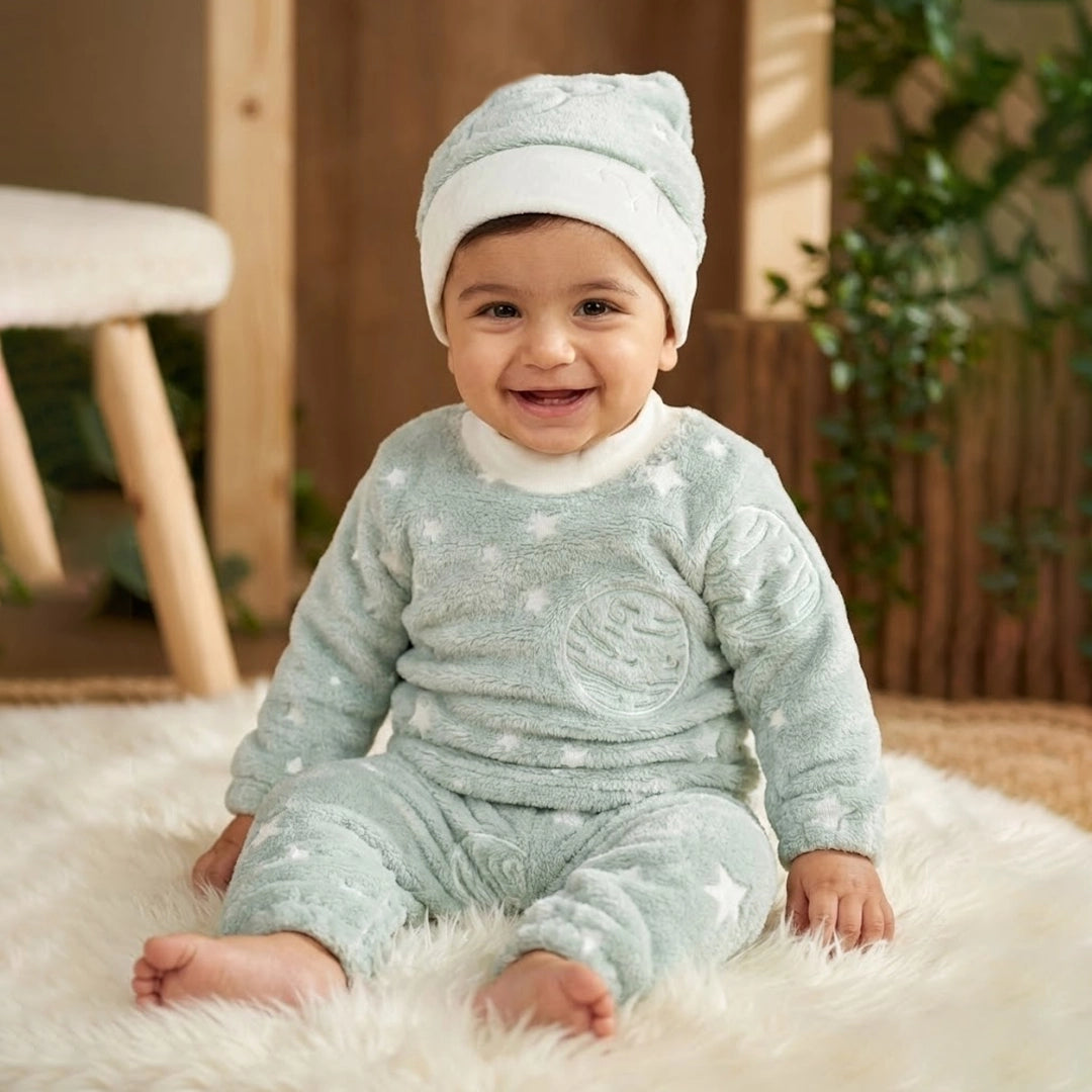 Glow-in-the-Dark Baby Pajama Set with Hat | 3M–12M