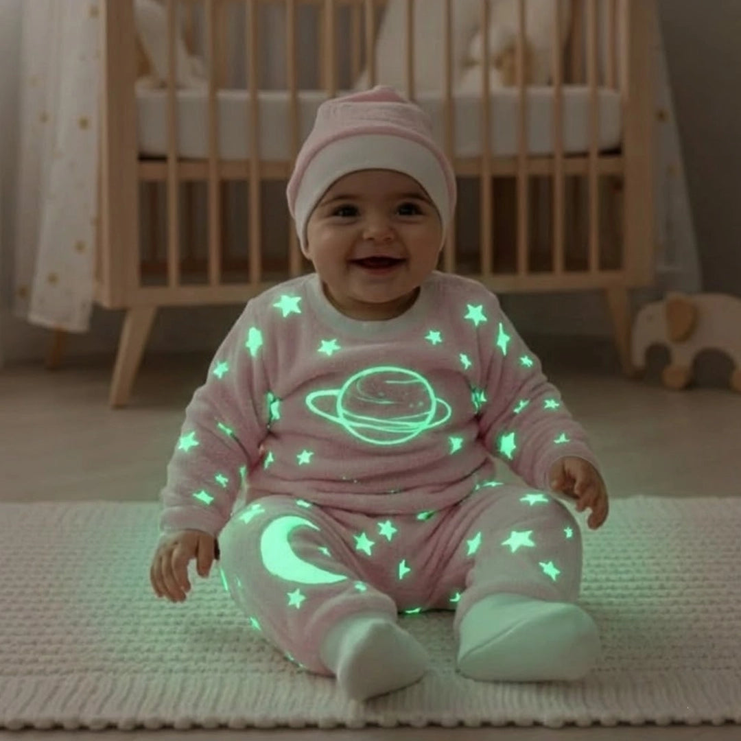 Glow-in-the-Dark Baby Pajama Set with Hat | 3M–12M