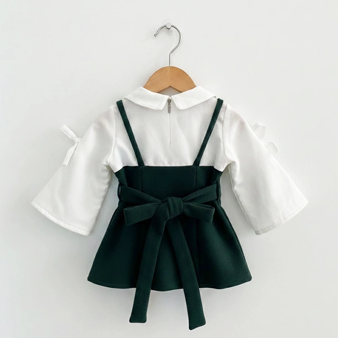 Evergreen Bow Woolen Dress | Ages 3M–36M