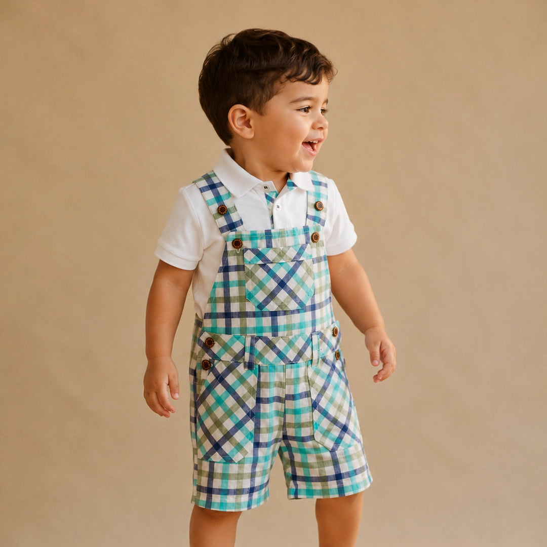 Coastal Check Overalls Set | Ages 3M–18M