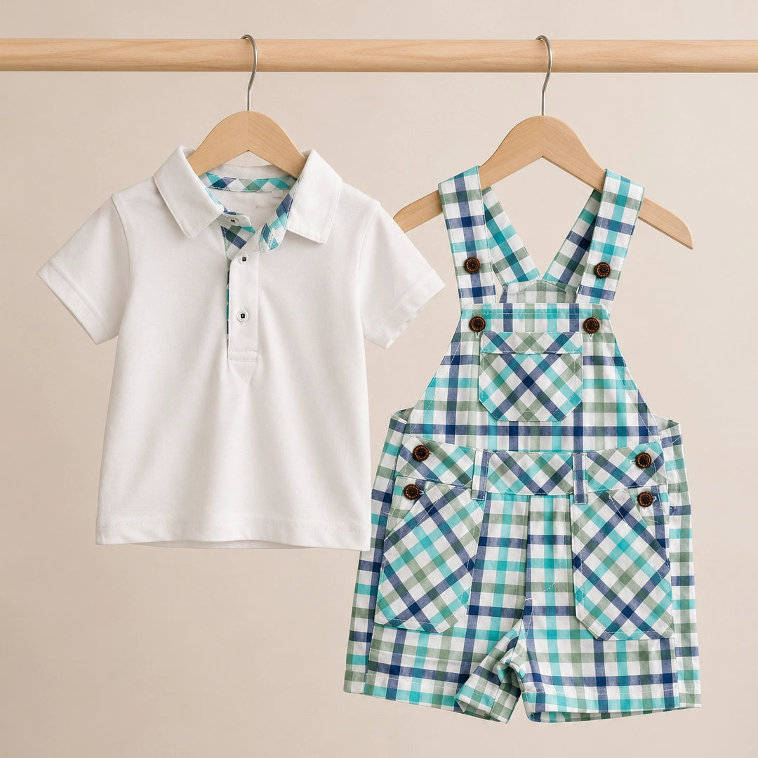 Coastal Check Overalls Set | Ages 3M–18M
