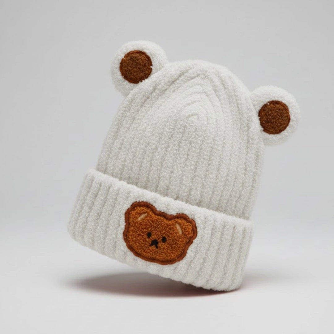 Teddy-Ear Knitted Winter Beanie | 2Y–5Y