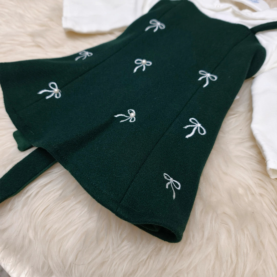 Evergreen Bow Woolen Dress | Ages 3M–36M