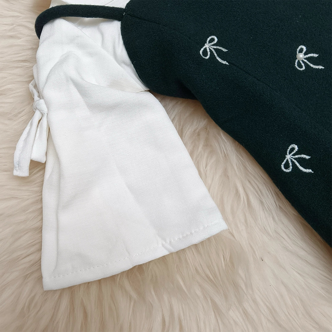 Evergreen Bow Woolen Dress | Ages 3M–36M