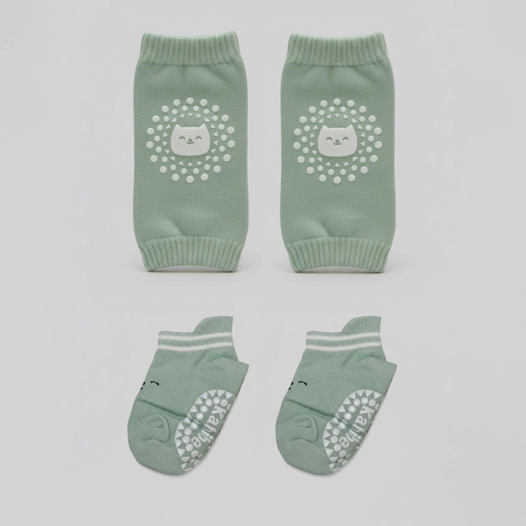 Baby Anti-Slip Walking Socks + Cushioned Knee Pads Set | 6–18M