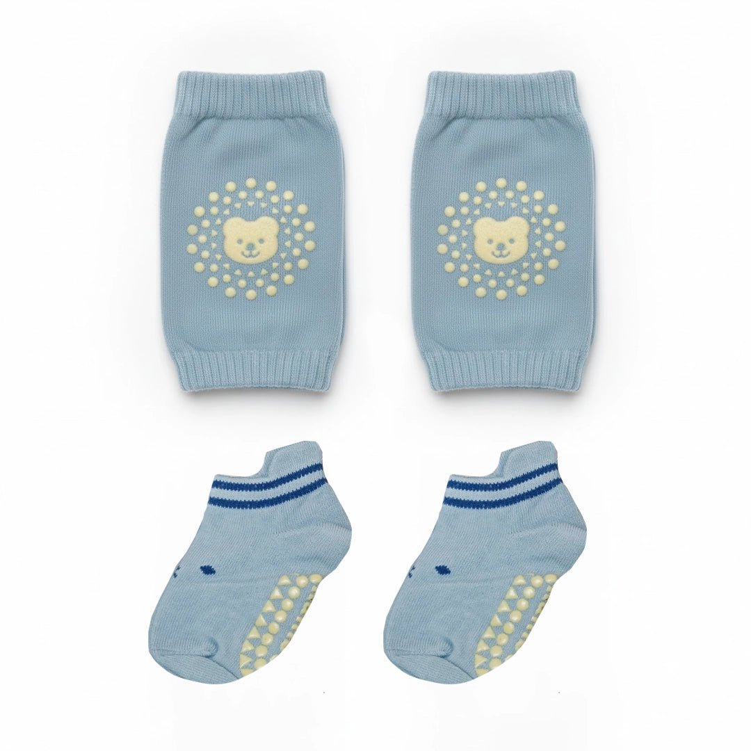Baby Anti-Slip Walking Socks + Cushioned Knee Pads Set | 6–18M