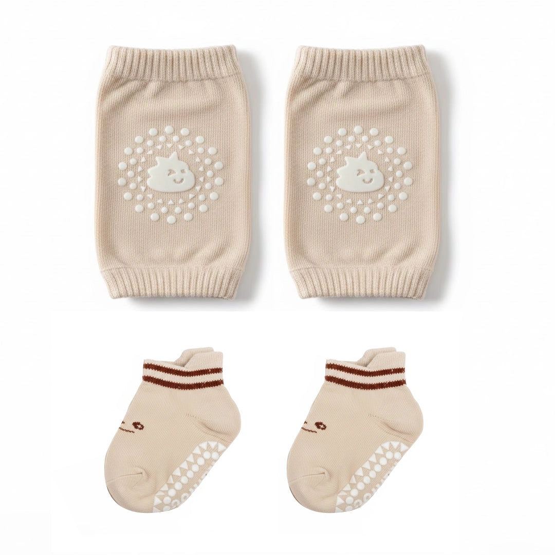 Baby Anti-Slip Walking Socks + Cushioned Knee Pads Set | 6–18M