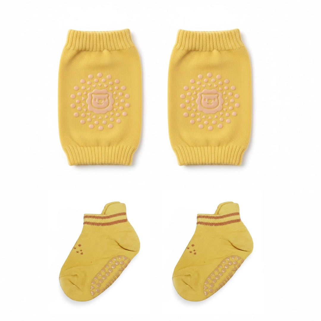 Baby Anti-Slip Walking Socks + Cushioned Knee Pads Set | 6–18M