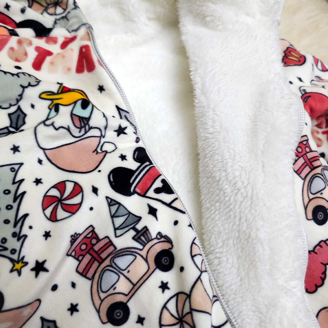 Christmas Cartoon Onesie with Hood & Double Zipper | Ages 0M–18M