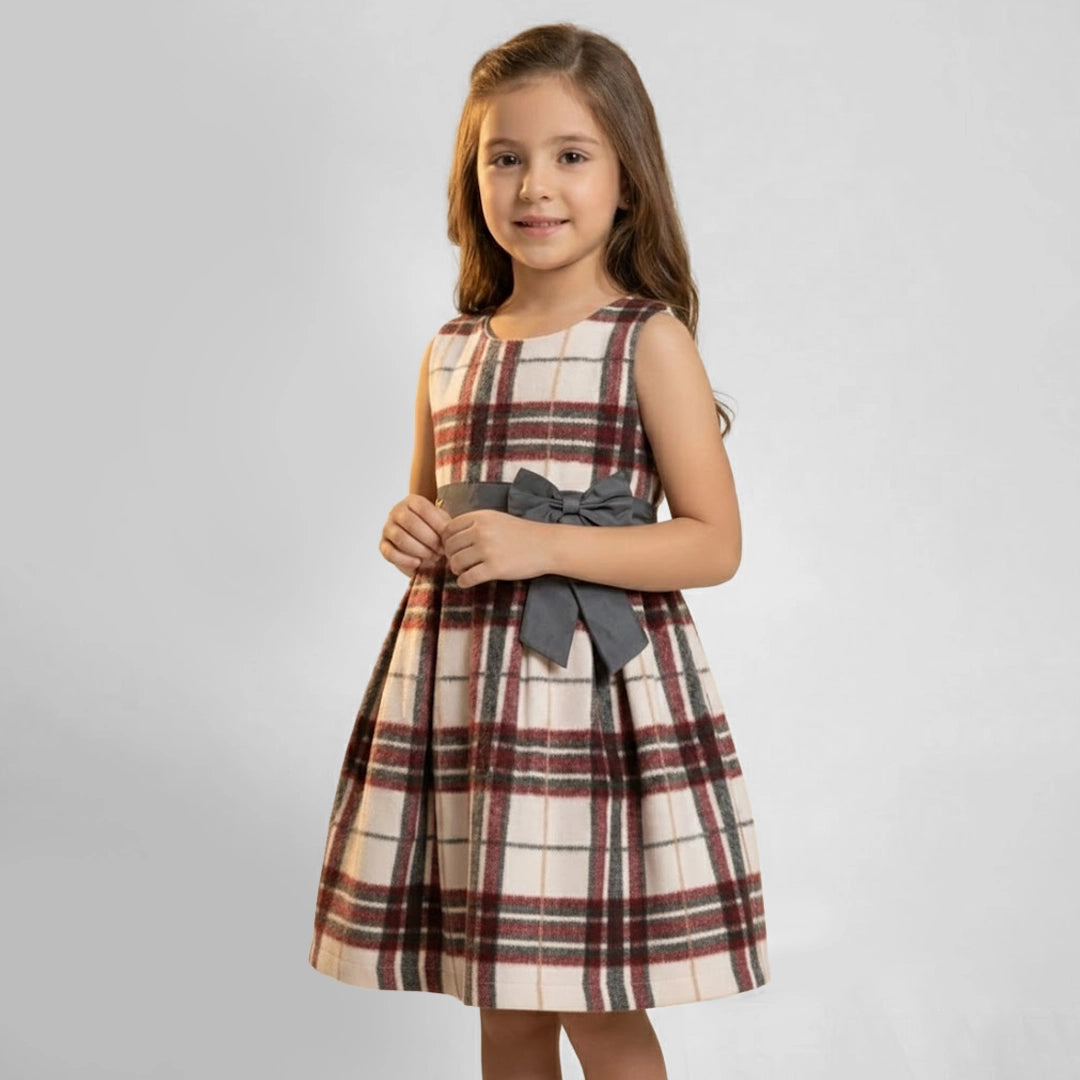 Classic Plaid Bow Woolen Dress | Ages 3Y–6Y