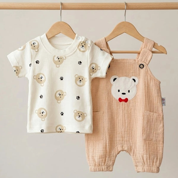 Bear Muslin Overall Set