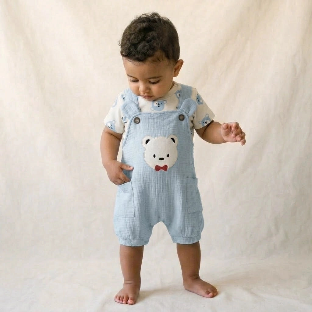 Bear Muslin Overall Set | Ages 0M–12M