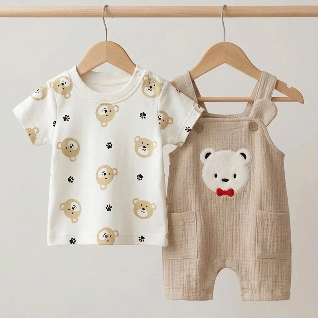 Bear Muslin Overall Set | Ages 0M–12M