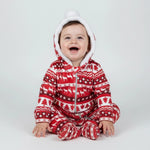 Red Christmas Onesie with Hood & Double Zipper | Ages 0M–18M