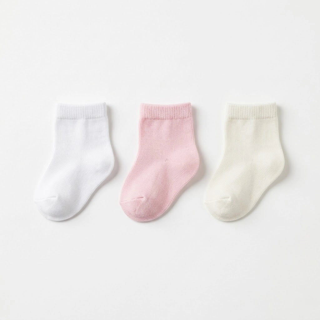 Baby Soft Cotton Socks Set – 3 Pairs (0–3 Months)