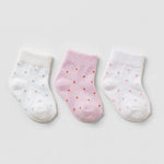 Baby Cotton Dotted Socks Set – 3 Pairs (0–3 Months)