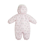 Baby snowsuit with floral pattern on a white background