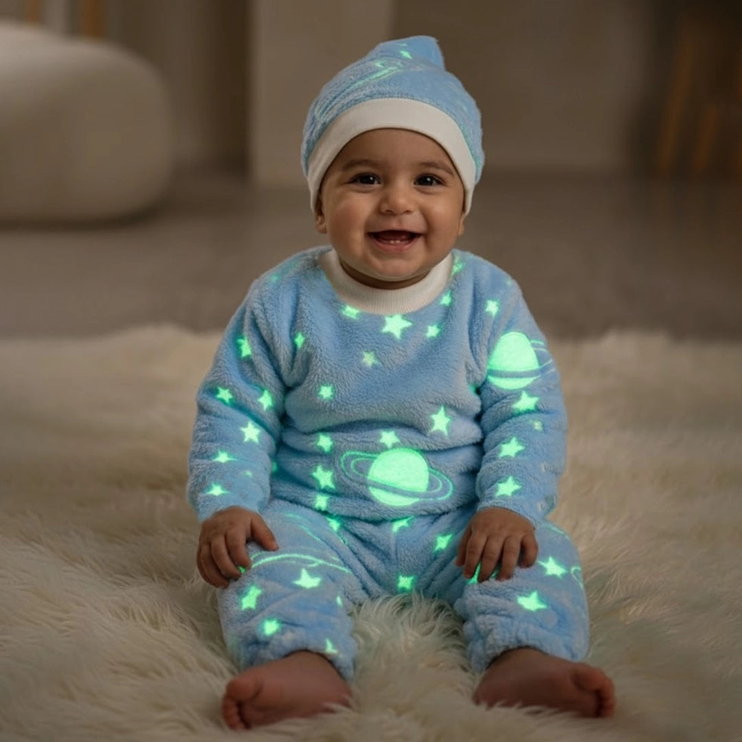 Glow-in-the-Dark Baby Pajama Set with Hat | 3M–12M