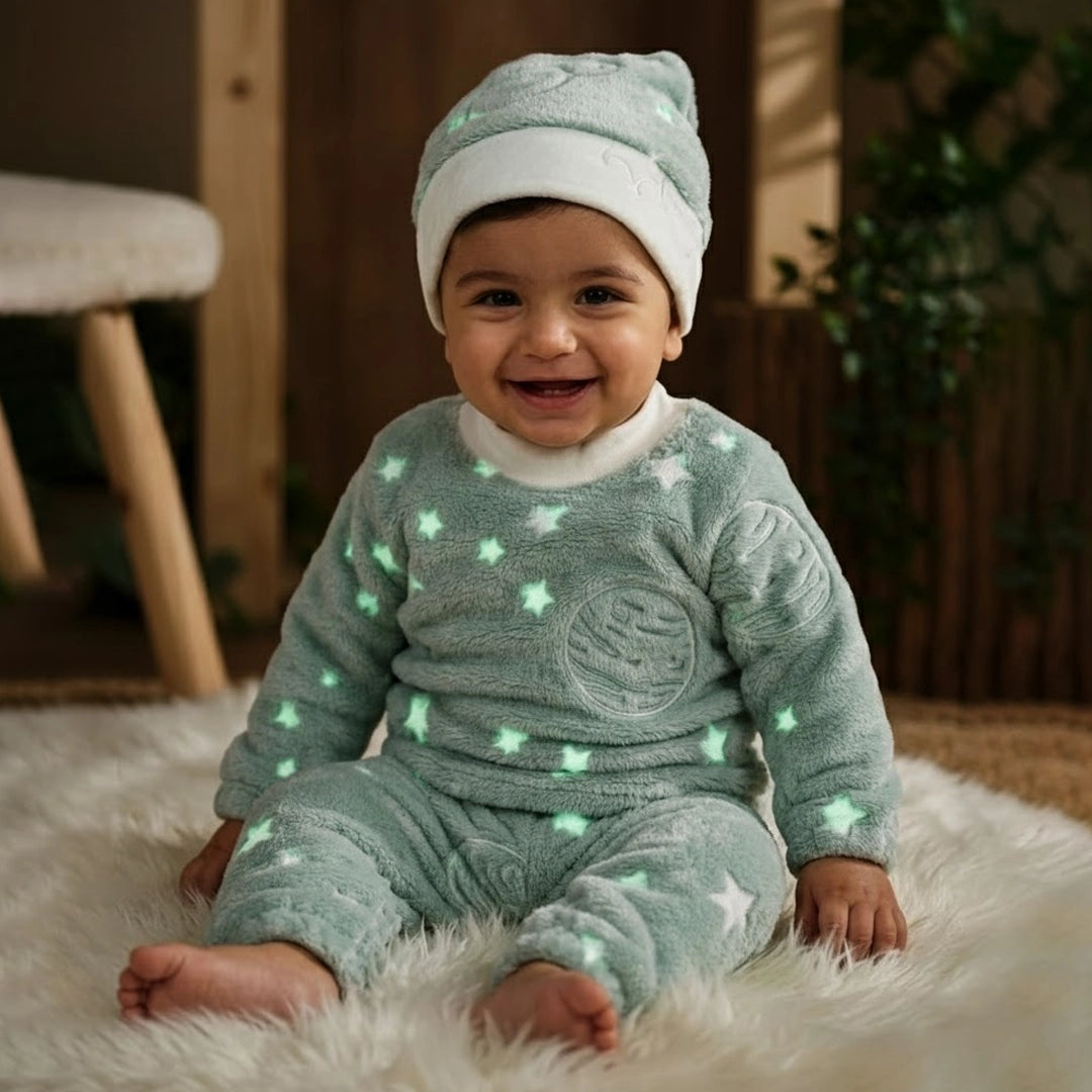 Glow-in-the-Dark Baby Pajama Set with Hat | 3M–12M