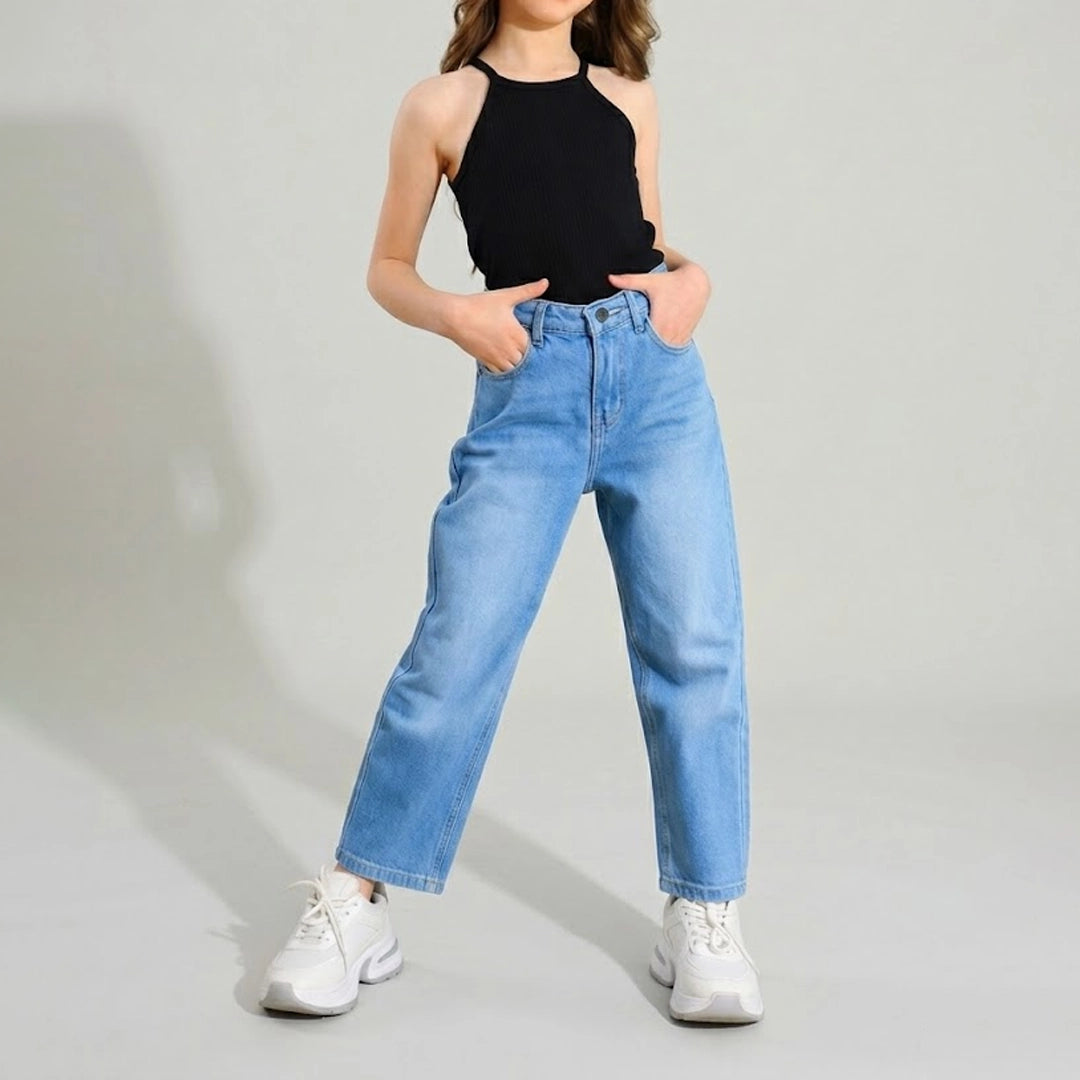 بنطلون جينز بناتي Mom Fit | من عمر 5 لـ 9 سنين