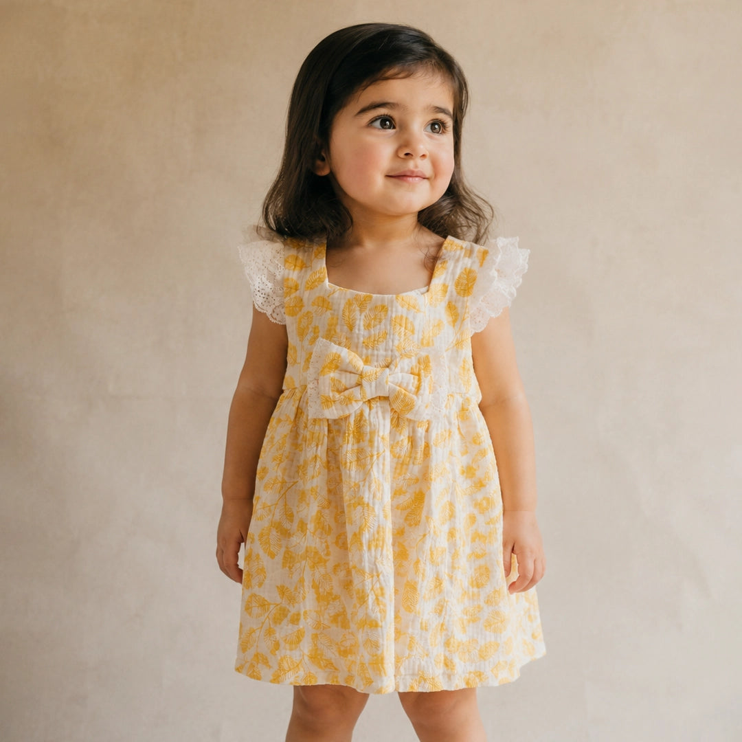 Lace Leaf Baby Dress 0-18M | Muslin Cotton