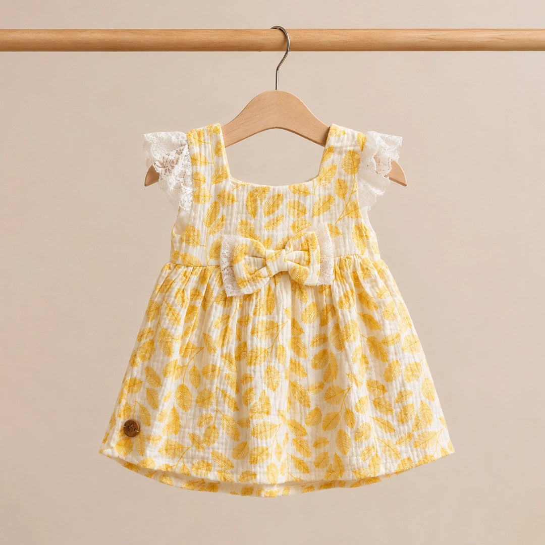 Lace Leaf Baby Dress 0-18M | Muslin Cotton