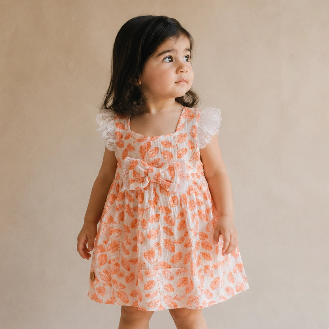 Lace Leaf Baby Dress 0-18M | Muslin Cotton