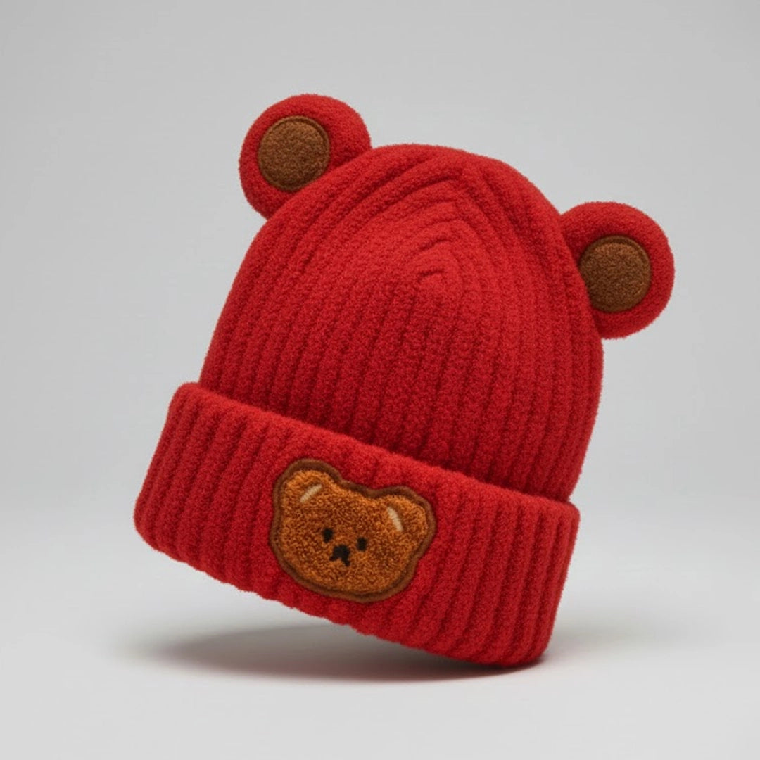Teddy-Ear Knitted Winter Beanie | 2Y–5Y