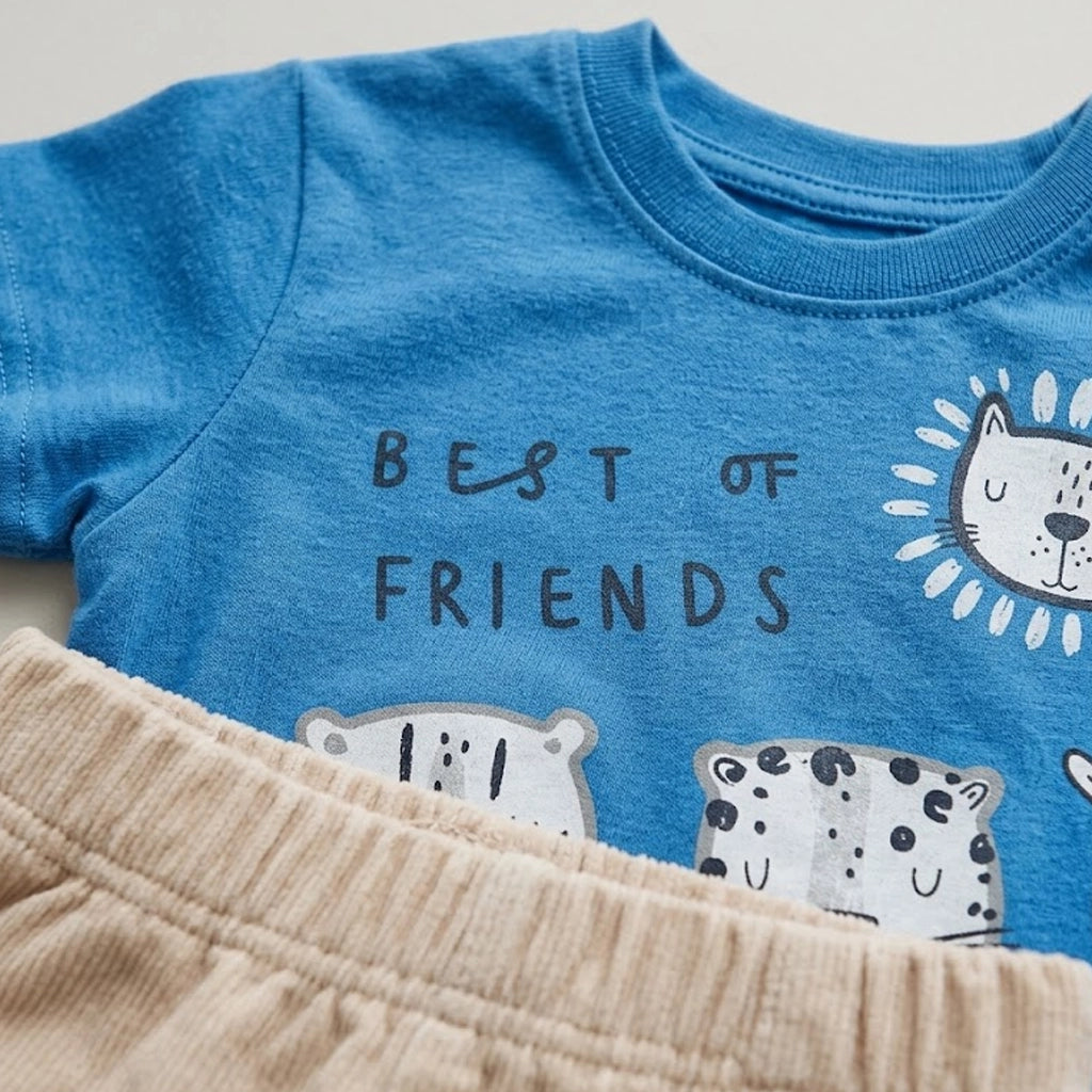 طقم صيفي ولادي “Best Friends” برسومات الحيوانات | من 1 لـ 3 سنوات