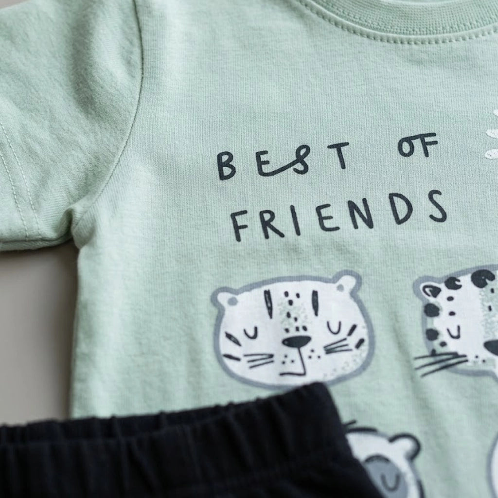 طقم صيفي ولادي “Best Friends” برسومات الحيوانات | من 1 لـ 3 سنوات