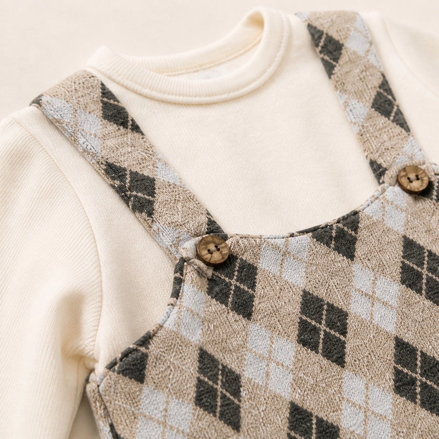 Cozy Check Dungaree Set