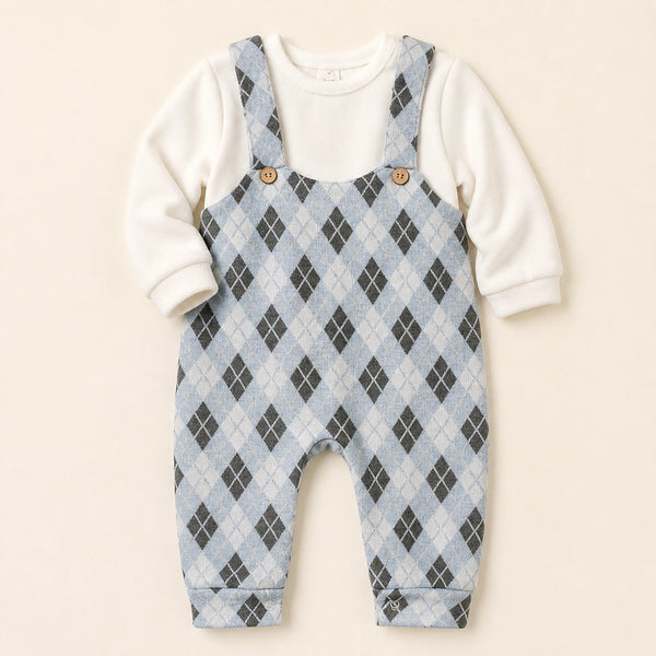 Cozy Check Dungaree Set