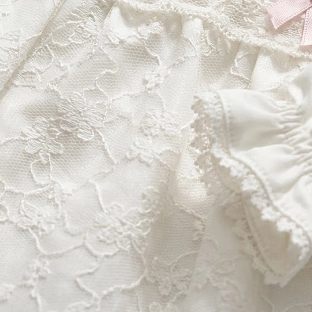 طقم فستان وبونيه دانتيل أنيق للأطفال | من ٣ إلى ٦ أشهر