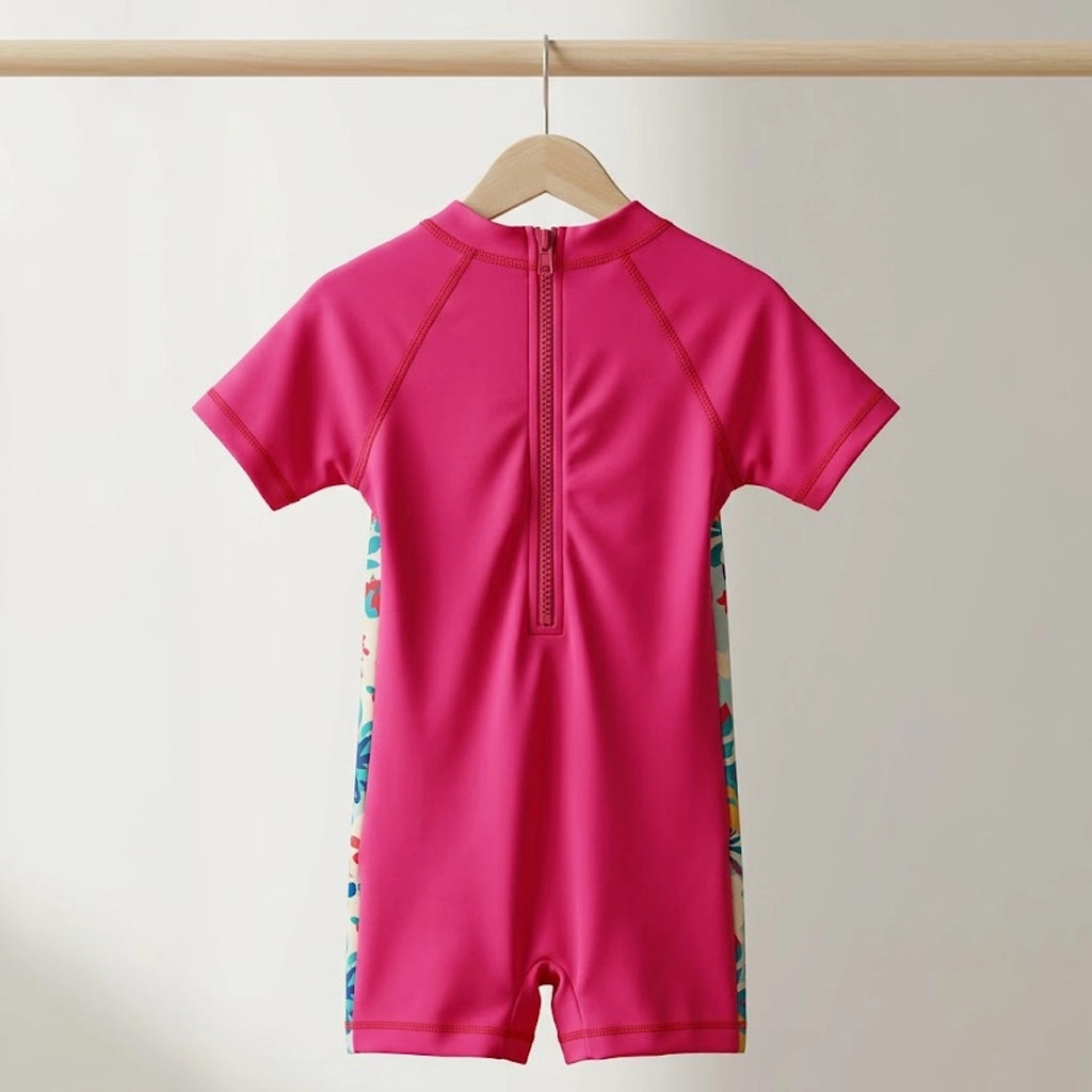 Tropical Cat One-Piece Swimsuit | UPF 50+ Protection | Ages 3M–18M