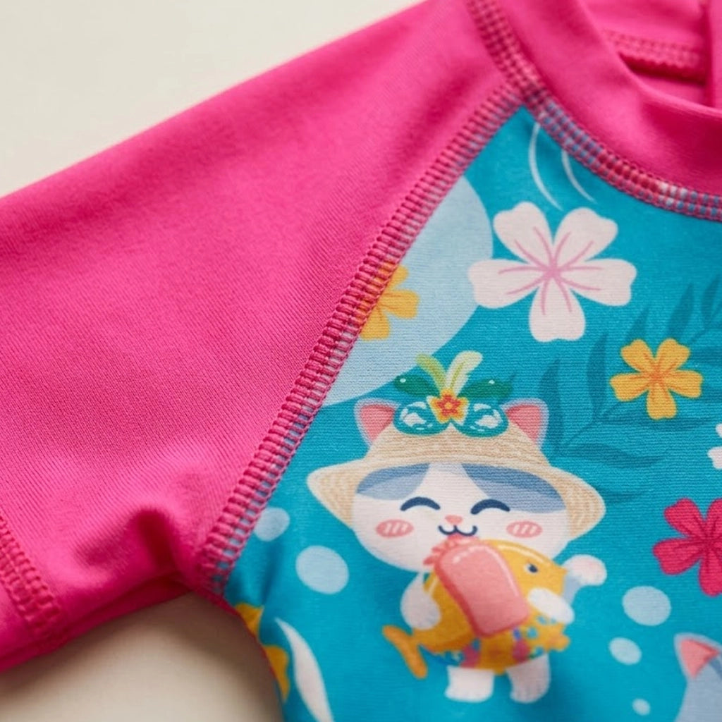 Tropical Cat One-Piece Swimsuit | UPF 50+ Protection | Ages 3M–18M