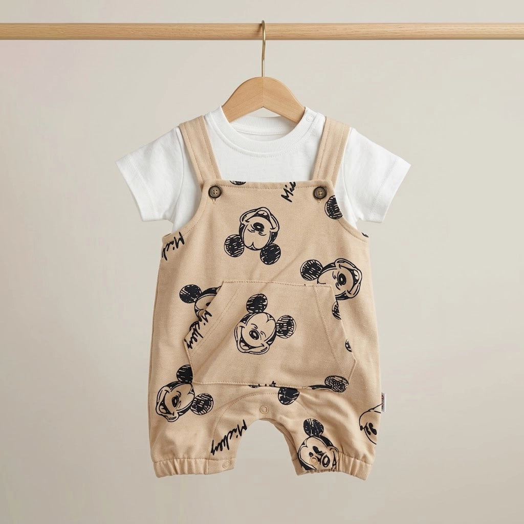 Mickey Sketch-Print Overall Set | Ages 0M–12M
