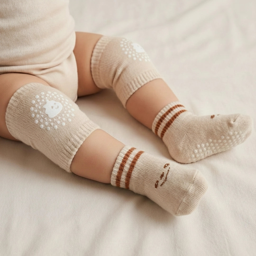 Baby Anti-Slip Walking Socks + Cushioned Knee Pads Set | 6–18M