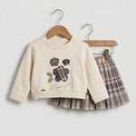 Flower Girl Sweater & Plaid Skirt Set | Ages 1Y–5Y