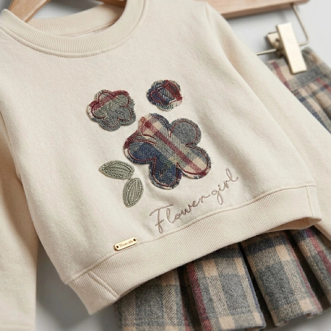 Flower Girl Sweater & Plaid Skirt Set | Ages 1Y–5Y