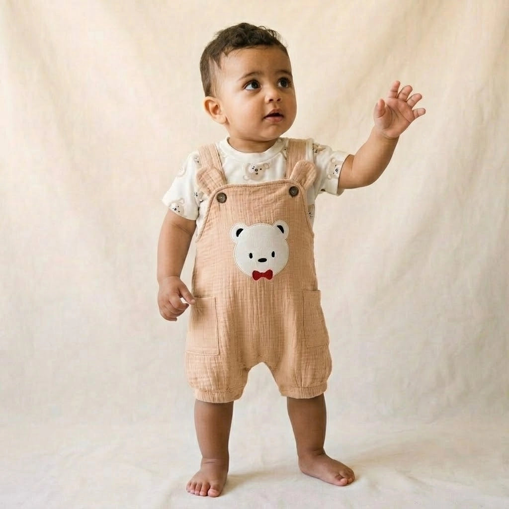 Bear Muslin Overall Set | Ages 0M–12M