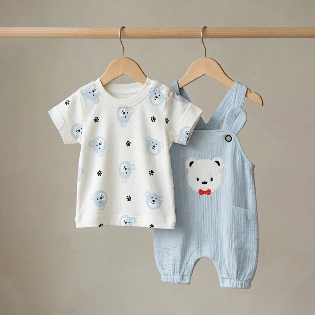 Bear Muslin Overall Set | Ages 0M–12M