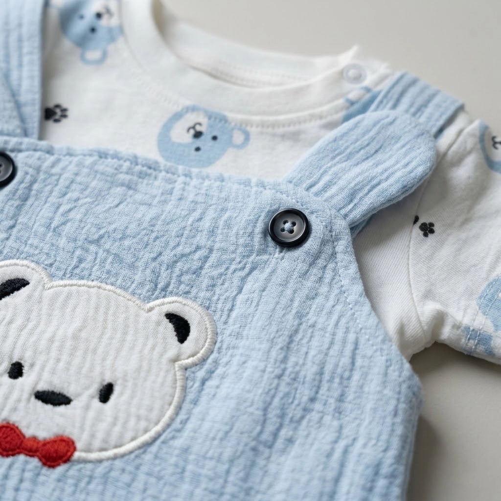 Bear Muslin Overall Set | Ages 0M–12M