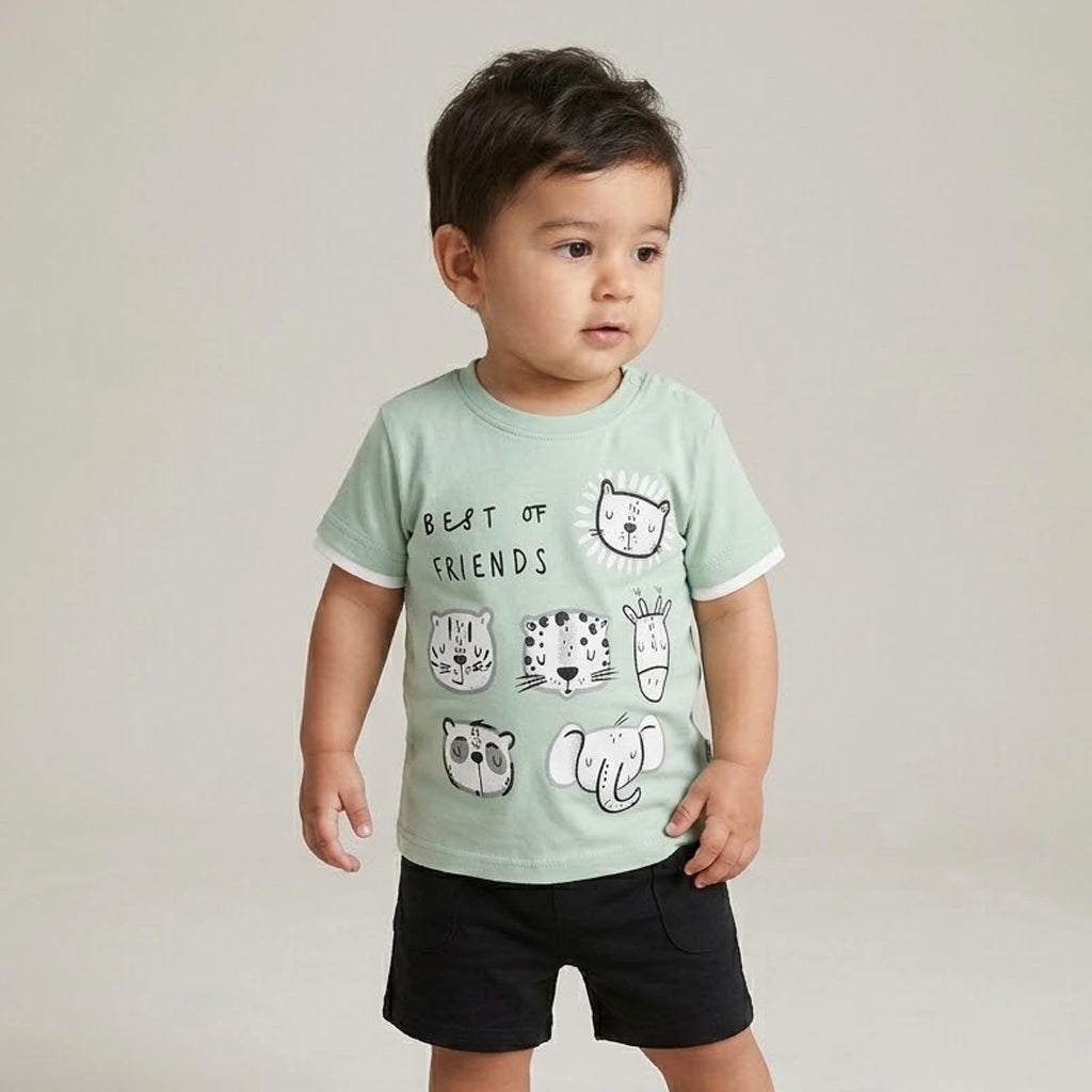 طقم صيفي ولادي “Best Friends” برسومات الحيوانات | من 1 لـ 3 سنوات