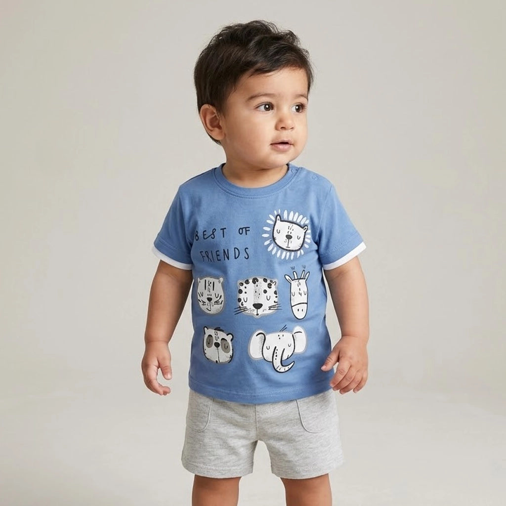 طقم صيفي ولادي “Best Friends” برسومات الحيوانات | من 1 لـ 3 سنوات