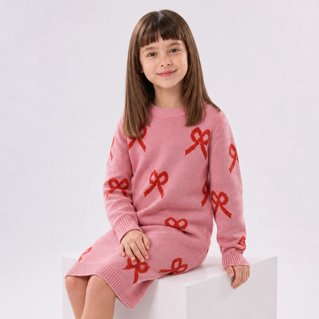 Rosy Ribbons Knit Dress | Ages 4Y-10Y