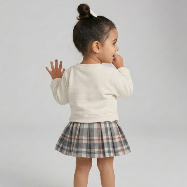 Flower Girl Sweater & Plaid Skirt Set | Ages 1Y–5Y