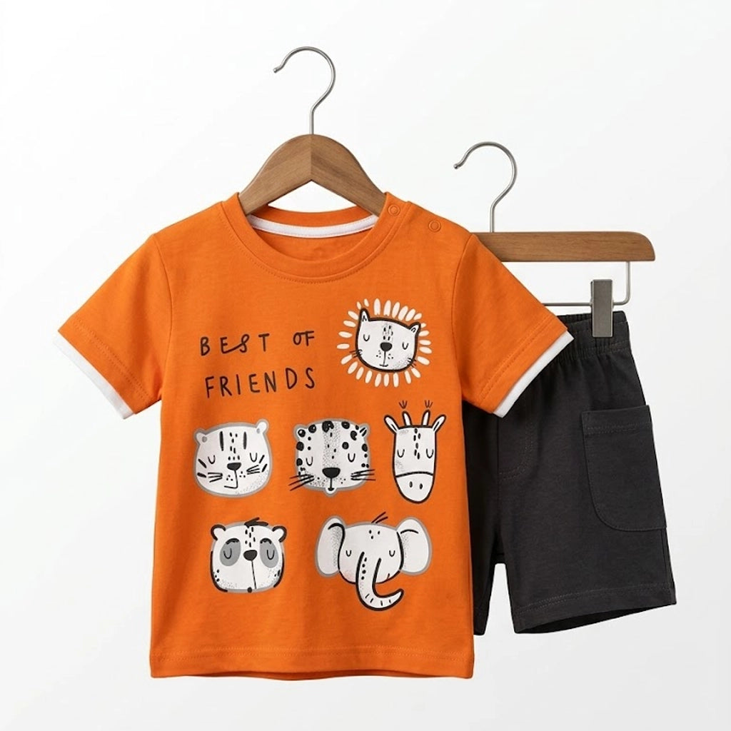 طقم صيفي ولادي “Best Friends” برسومات الحيوانات | من 1 لـ 3 سنوات