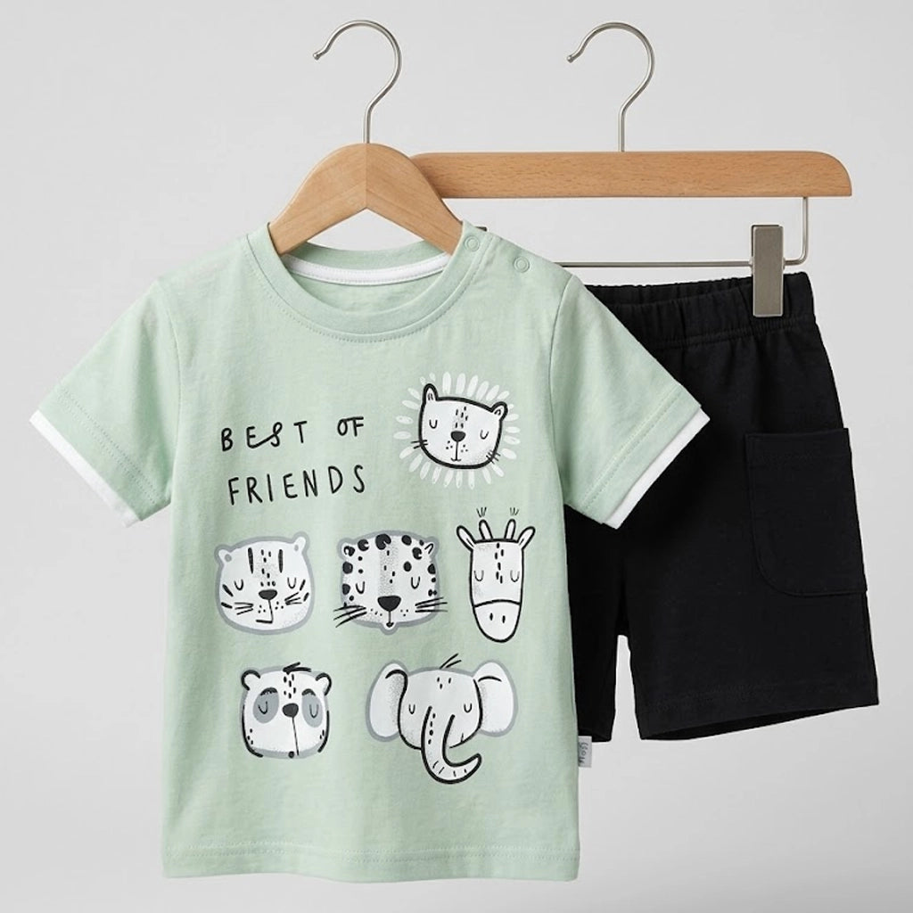 طقم صيفي ولادي “Best Friends” برسومات الحيوانات | من 1 لـ 3 سنوات