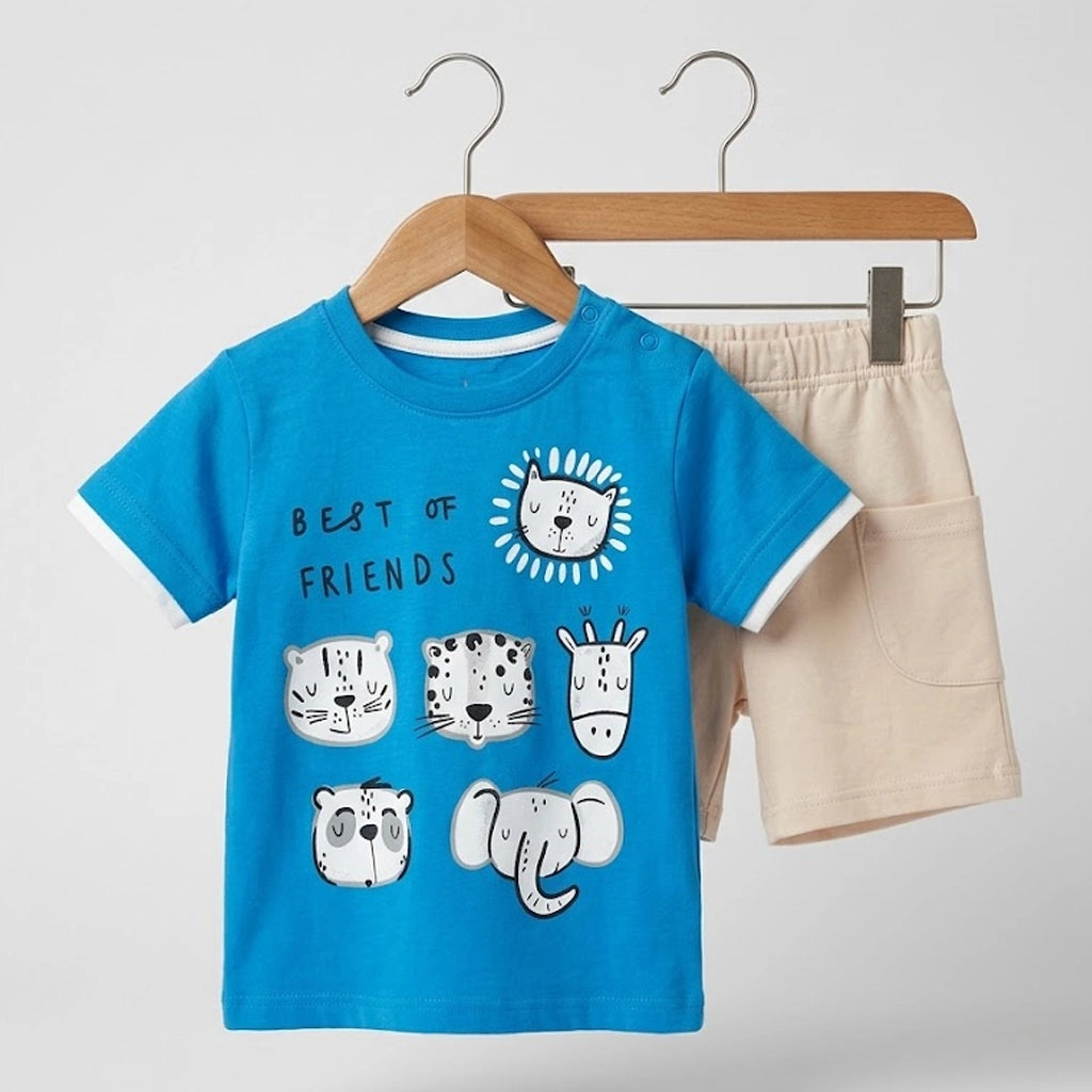 طقم صيفي ولادي “Best Friends” برسومات الحيوانات | من 1 لـ 3 سنوات